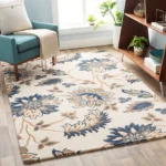 Ivory Blue Floral Hand Tufted Wool Rug – Elegant Oriental Carpet for Living Room & Bedroom - Image 2