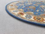 Floral Medallion Blue Hand Tufted Wool Round Rug