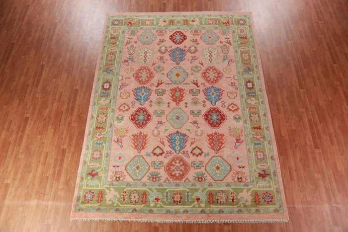 Peach Geometric Hand Knotted Wool Rug