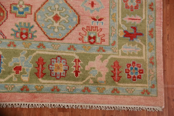 Peach Geometric Hand Knotted Wool Rug