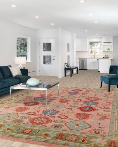 Peach Geometric Hand Knotted Wool Rug