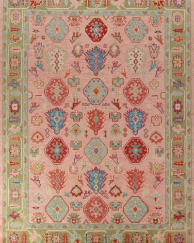 Peach Geometric Hand Knotted Wool Rug