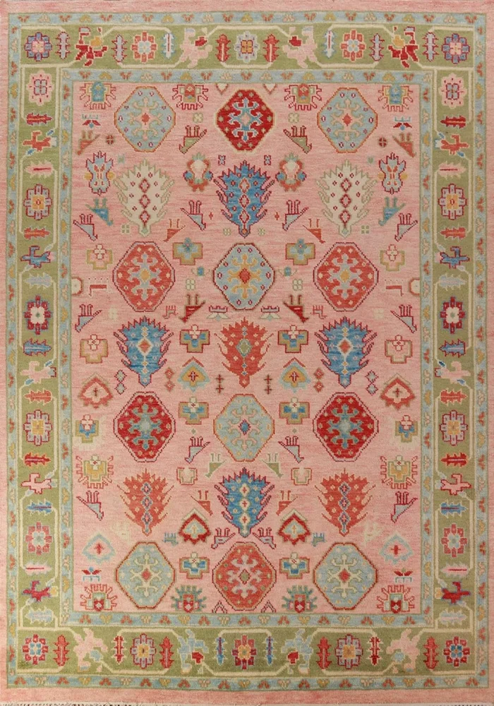 Peach Geometric Hand Knotted Wool Rug
