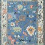 Modern Blue Oushak Hand Knotted Wool Rug