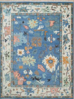 Modern Blue Oushak Hand Knotted Wool Rug