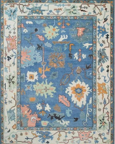 Modern Blue Oushak Hand Knotted Wool Rug