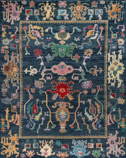 Deep Blue Artistic Hand Knotted Wool Rug