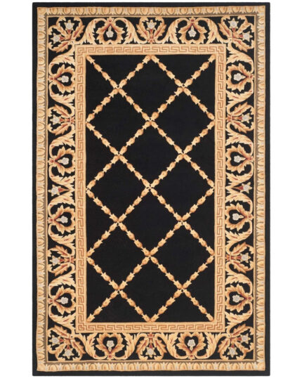 Black Classical Hand Knotted Wool Rug