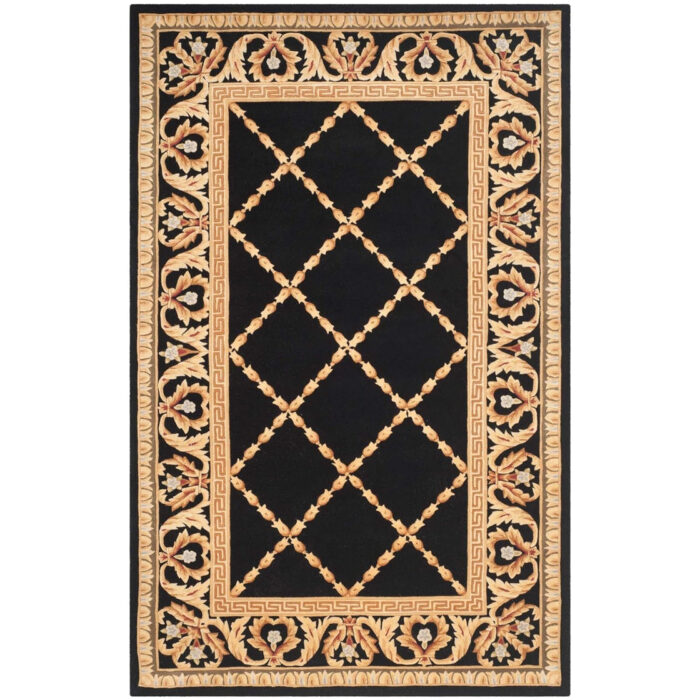 Black Classical Hand Knotted Wool Rug Black Classical Hand Knotted Wool Rug