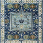 Blue Caucasian Medallion Hand Knotted Wool Rug