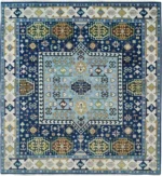 Blue Caucasian Medallion Hand Knotted Wool Rug