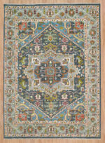 Vintage Blue Heriz Hand Knotted Wool Rug