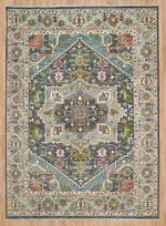 Vintage Blue Heriz Hand Knotted Wool Rug