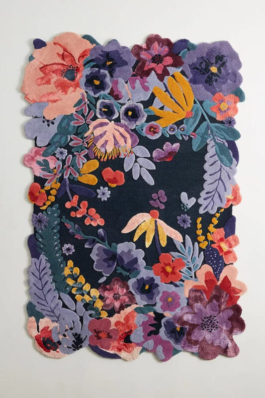 pink floral oriental rug handtufted