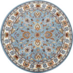 Round Blue Floral Oriental Rug