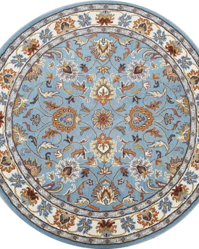 Round Blue Floral Oriental Rug