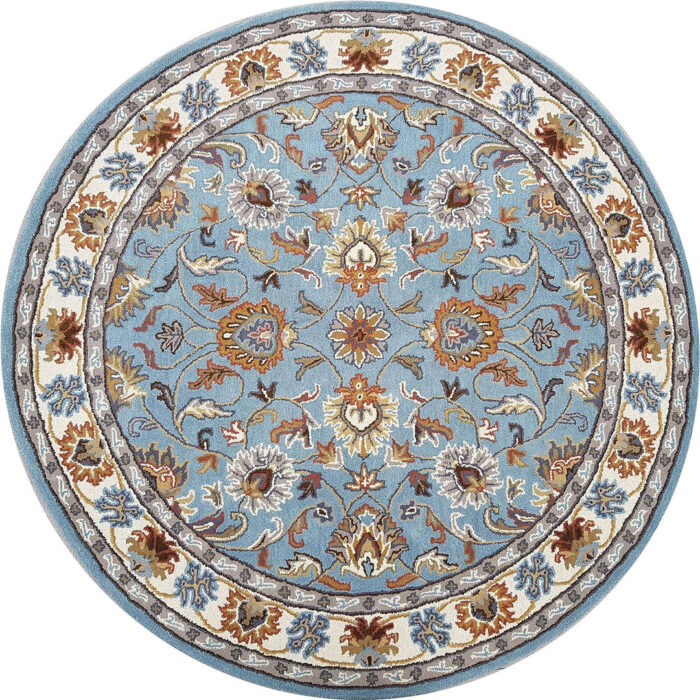 Round Blue Floral Oriental Rug Round Blue Floral Oriental Rug