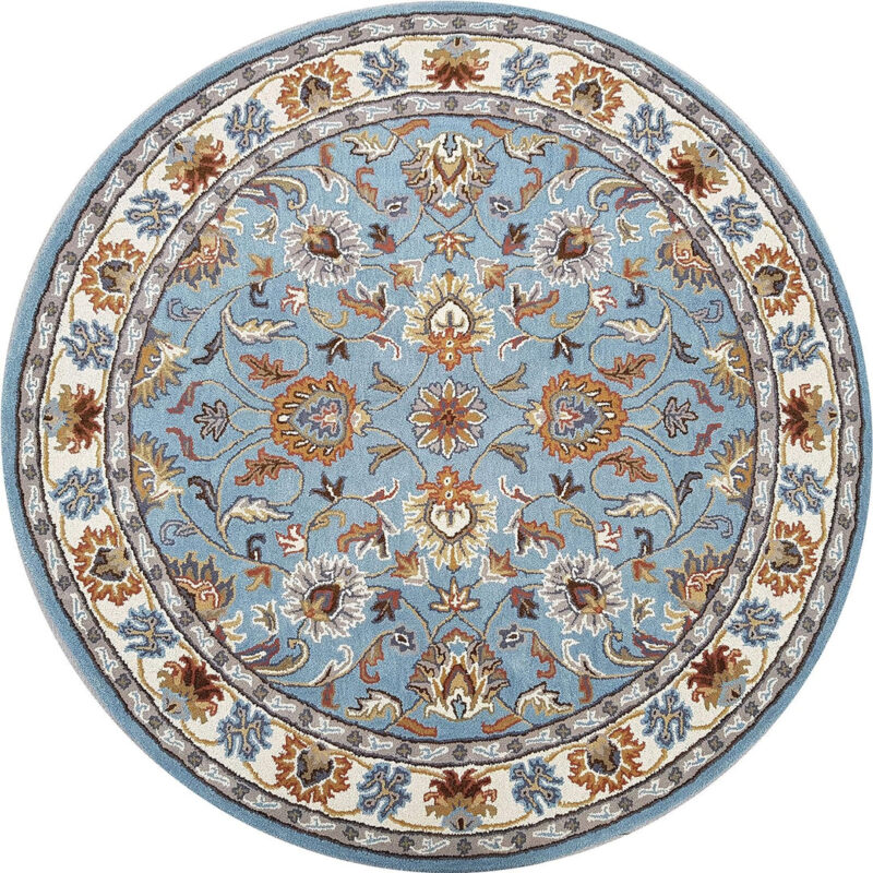 Round Blue Floral Oriental Rug