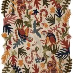 Hand tufted jungle theme rug with tigers, monkeys, tropical birds, snakes, and rainforest foliage in vivid colors