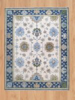 Ivory & Blue Floral Hand Knotted Wool Rug