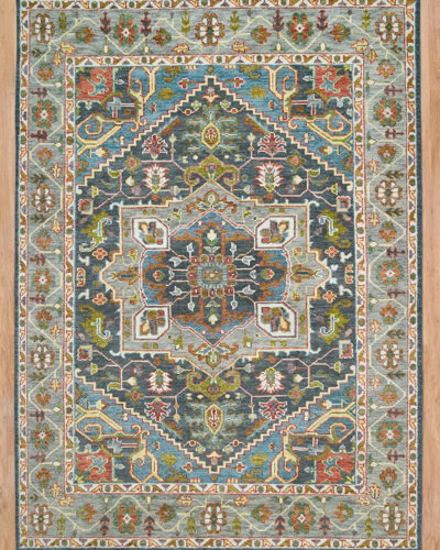 Vintage Blue Heriz Hand Knotted Wool Rug