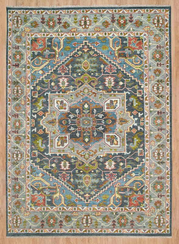 Vintage Blue Heriz Hand Knotted Wool Rug