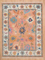Peach Floral Artistic Hand Knotted Wool Rug