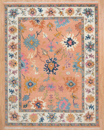 Peach Floral Artistic Hand Knotted Wool Rug