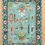 Aqua Tribal Artistic Hand Knotted Wool Rug – Eclectic Multicolor Design