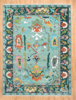 Aqua Tribal Artistic Hand Knotted Wool Rug – Eclectic Multicolor Design