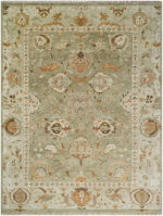Sage Green Oushak Hand Knotted Wool Rug