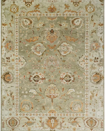 Sage Green Oushak Hand Knotted Wool Rug
