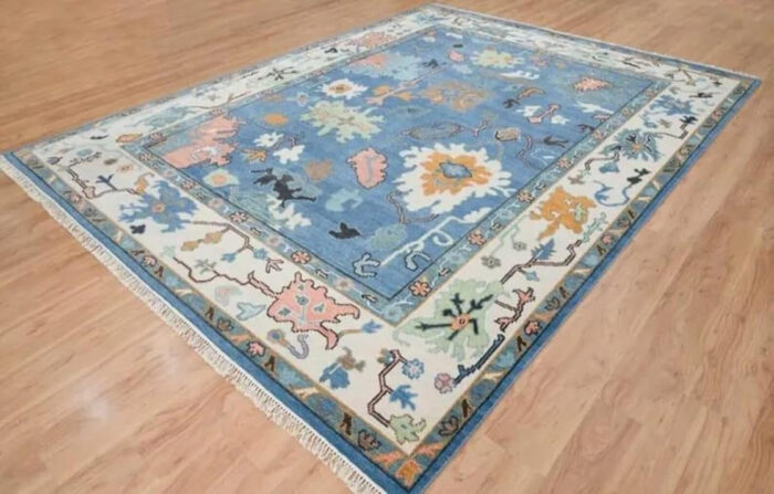 Modern Blue Oushak Hand Knotted Wool Rug Modern Blue Oushak Hand Knotted Wool Rug