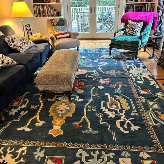 Deep Blue Artistic Hand Knotted Wool Rug Deep Blue Artistic Hand Knotted Wool Rug