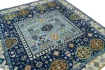 Blue Caucasian Medallion Hand Knotted Wool Rug
