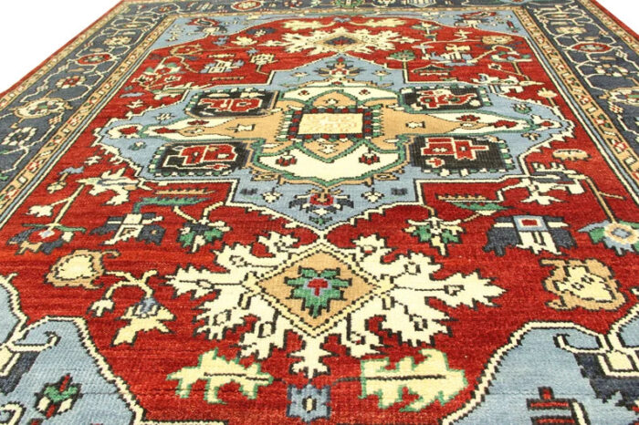 Hand Knotted rugs Rust Red & Navy Floral Oriental Rug – Traditional Hand Knotted Carpet for Living Room