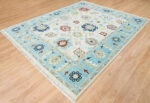 Sky Blue & Multicolor Oushak Hand Knotted Wool Rug