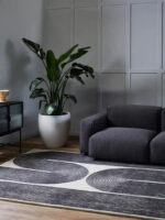 modern black and ivory geometric rug