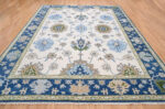 Ivory & Blue Floral Hand Knotted Wool Rug