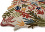 Hand tufted jungle theme rug with tigers, monkeys, tropical birds, snakes, and rainforest foliage in vivid colors