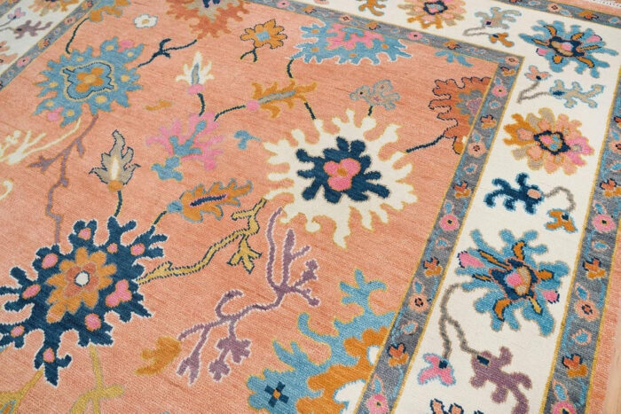 Peach Floral Artistic Hand Knotted Wool Rug Peach Floral Artistic Hand Knotted Wool Rug