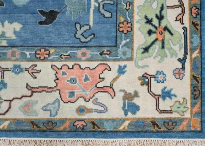 Modern Blue Oushak Hand Knotted Wool Rug Modern Blue Oushak Hand Knotted Wool Rug