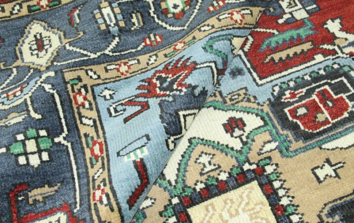 hand Knotted rugs Rust Red & Navy Floral Oriental Rug – Traditional Hand Knotted Carpet for Living Room