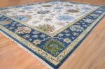 Ivory & Blue Floral Hand Knotted Wool Rug