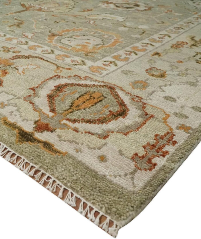 Sage Green Oushak Hand Knotted Wool Rug Sage Green Oushak Hand Knotted Wool Rug