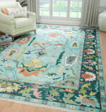 Aqua Tribal Artistic Hand Knotted Wool Rug – Eclectic Multicolor Design