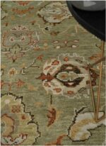 Sage Green Oushak Hand Knotted Wool Rug