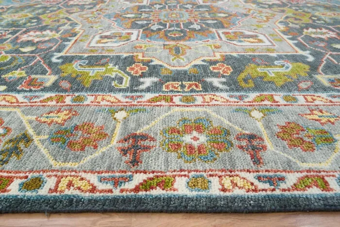 Vintage Blue Heriz Hand Knotted Wool Rug