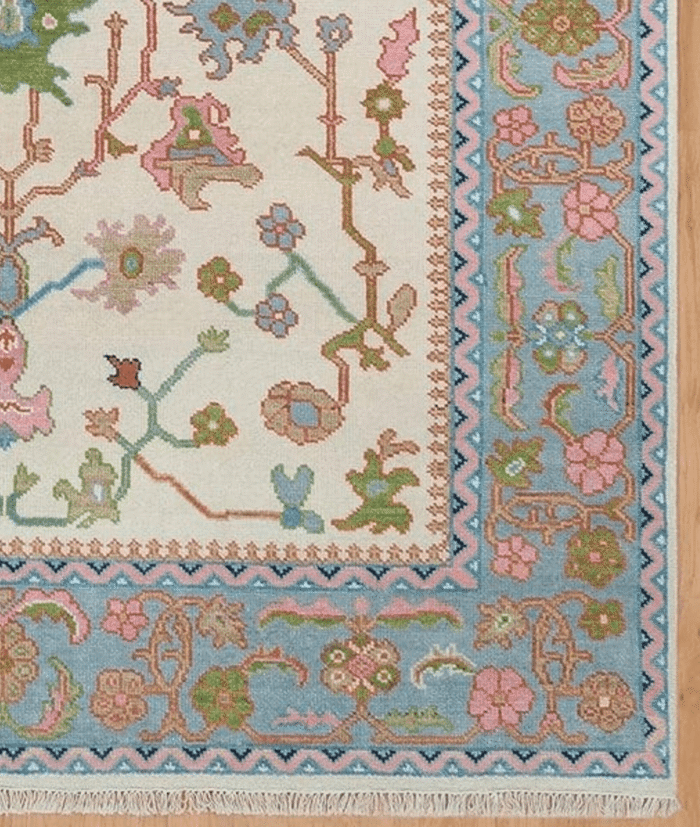 Ivory & Pastel Blue Oushak Hand Knotted Wool Rug Ivory & Pastel Blue Oushak Hand Knotted Wool Rug