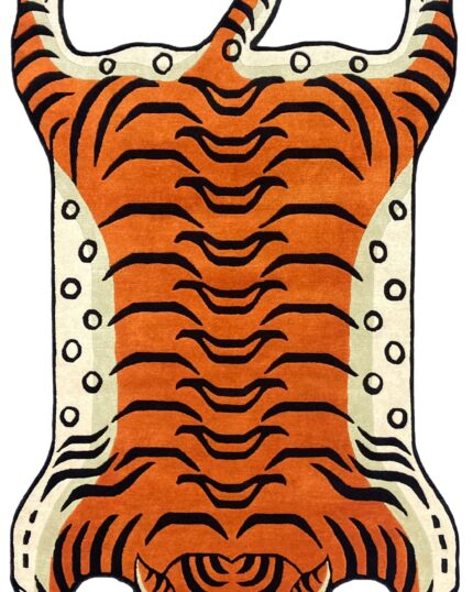 Tiger Shaped Rug in Bright Orange – Tibetan Style Hand Tufted Carpet